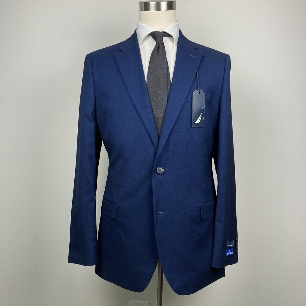 Nautica Mens Modern fit Jacket Suit Blazer 44L No Pants Navy Blue Birdseye